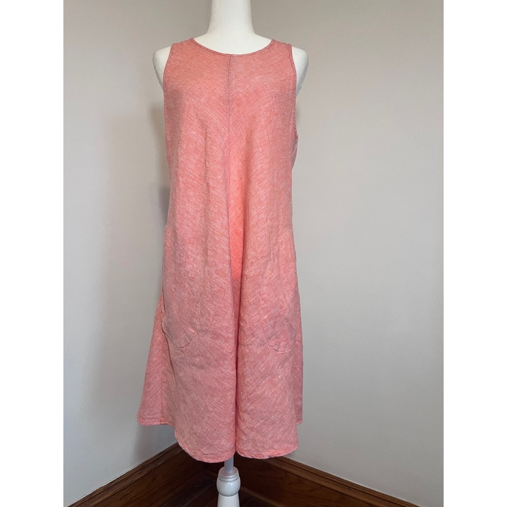 Lands End Sleeveless Linen Shift Dress Womens Size M 10-12 Coral Pink Coastal